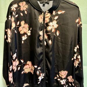 Fred David Black and Pink Floral Bomber Jacket